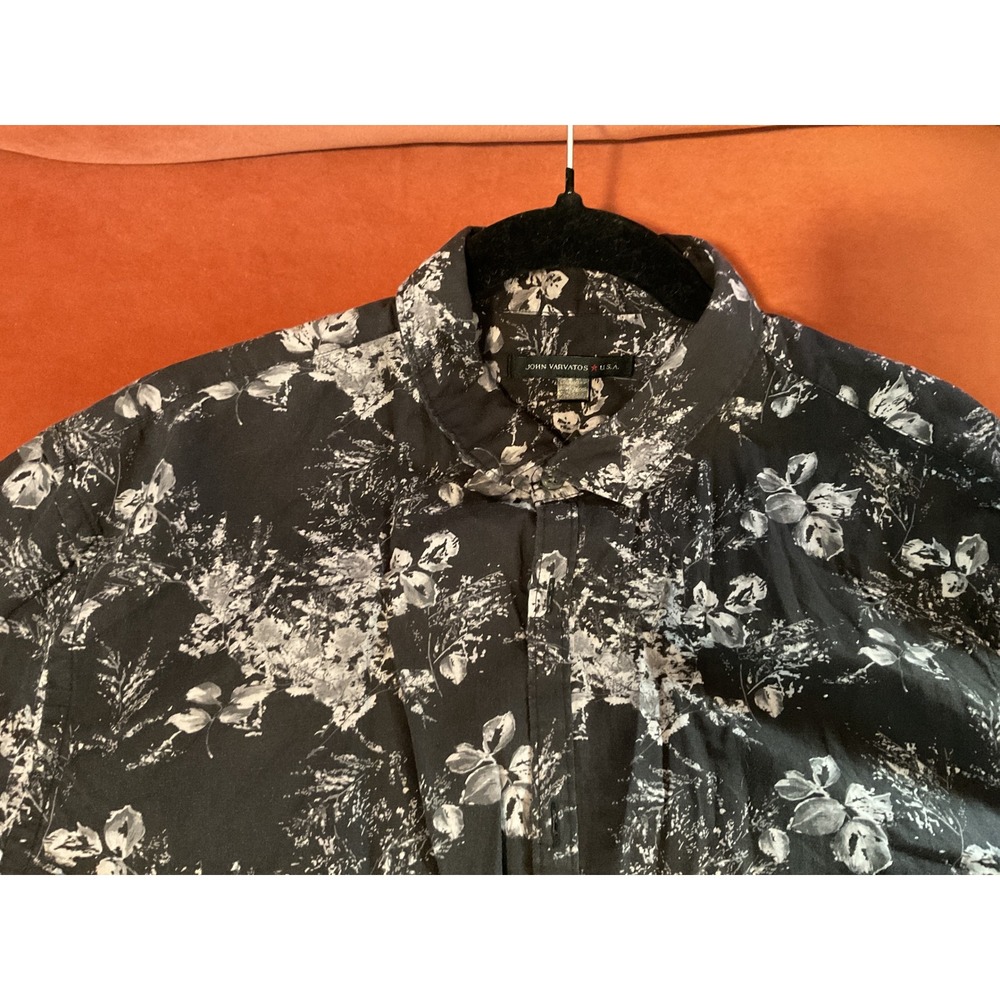 John Varvatos USA Mens Black Floral Long Sleeve Button Down Shirt XL